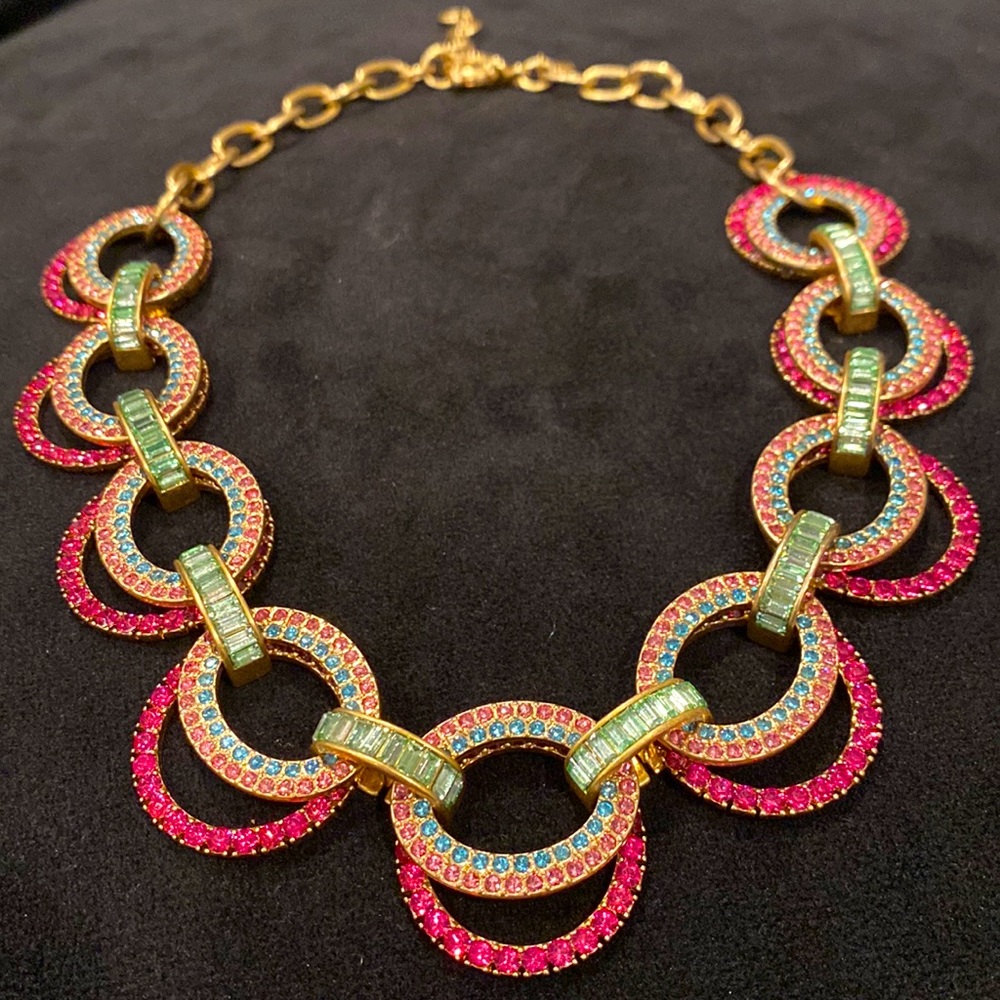 RARE J.Crew rainbow circles pavé crystal necklace